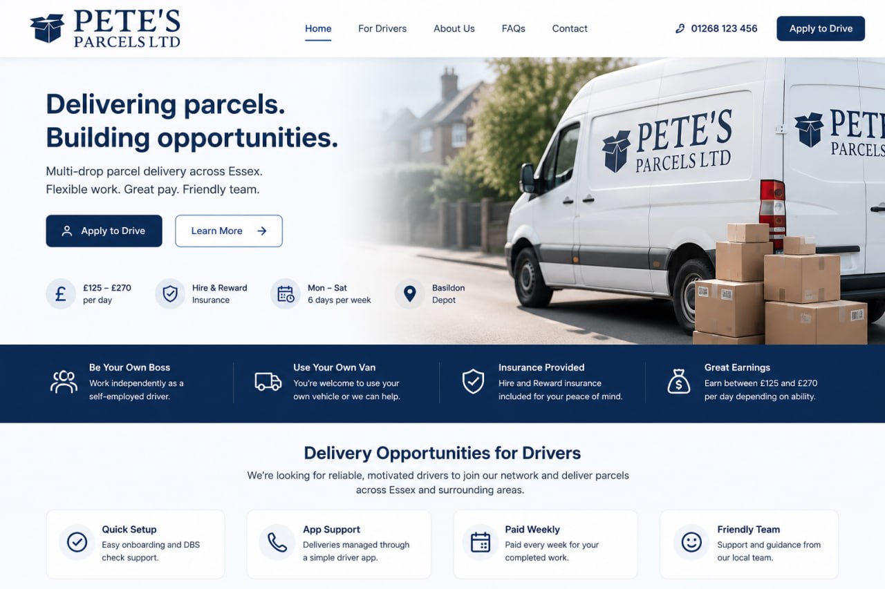 Pete's Parcels last-mile operations website preview